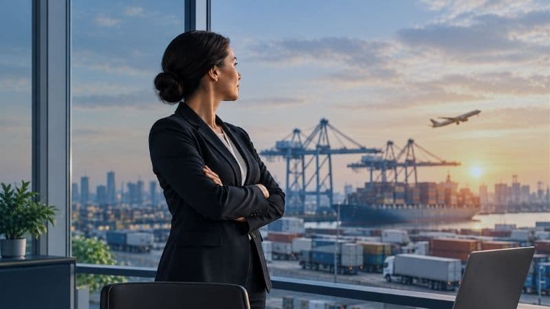 Executive Female Looking Out The Cargo