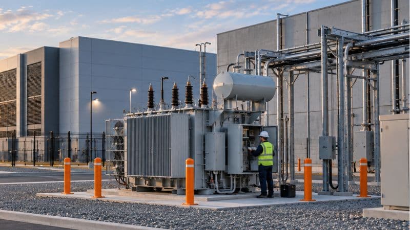 Man Working On A Data Center Transformer